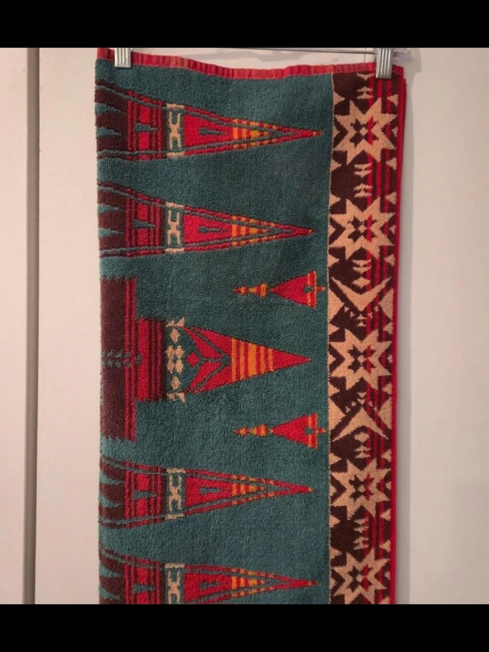 Vintage,Ralph Lauren Red & Teal Southwestern Pattern Towel
